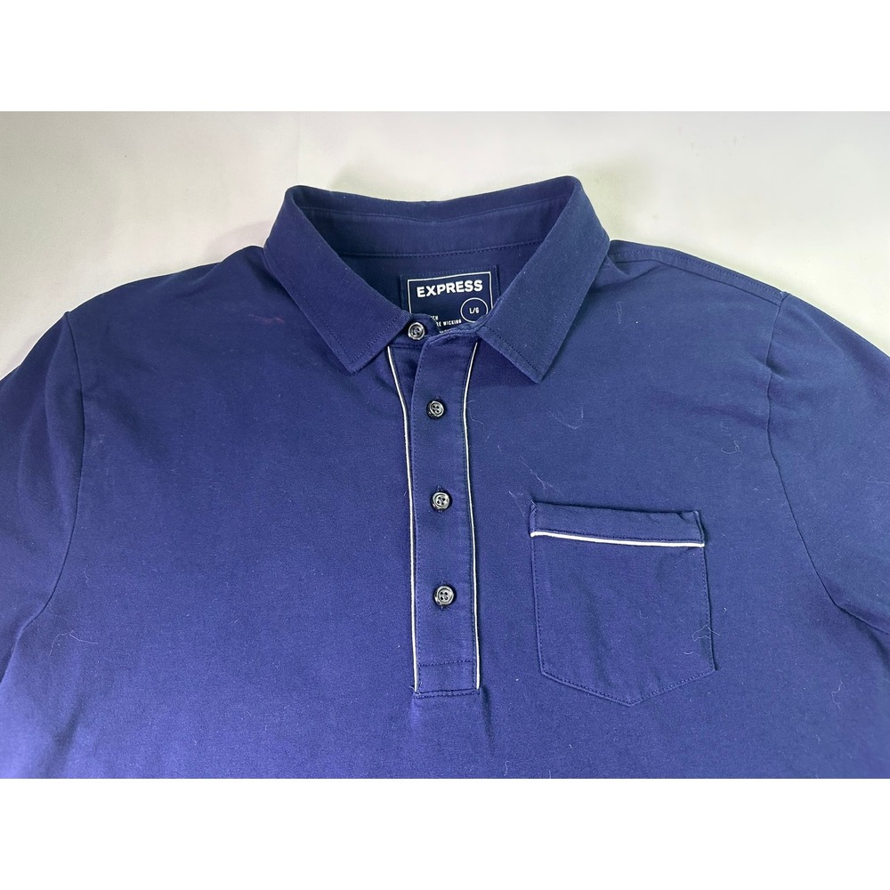 Express Men's Large Navy Blue Performance Stretch‎ Moisture Wicking Pique Polo